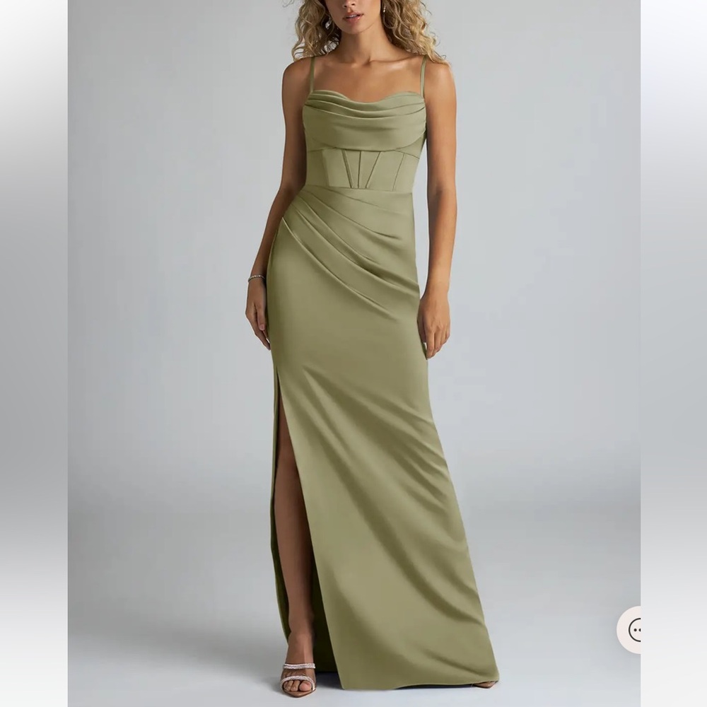 Elegant Olive Green Evening Gown